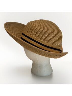 Magid Straw Wide Brim Hat Natural Striped Ribbon Bank One Size Sun Beach Summer